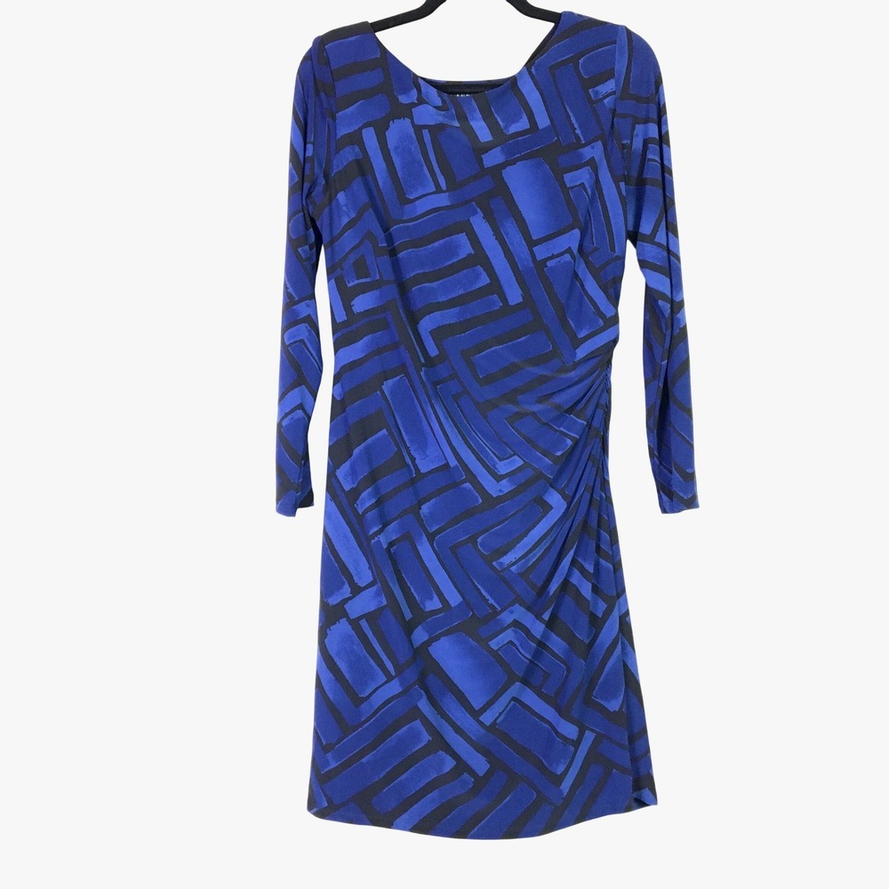Lauren Ralph Lauren Geometric Ruched Sheath Dress 14P Blue Black